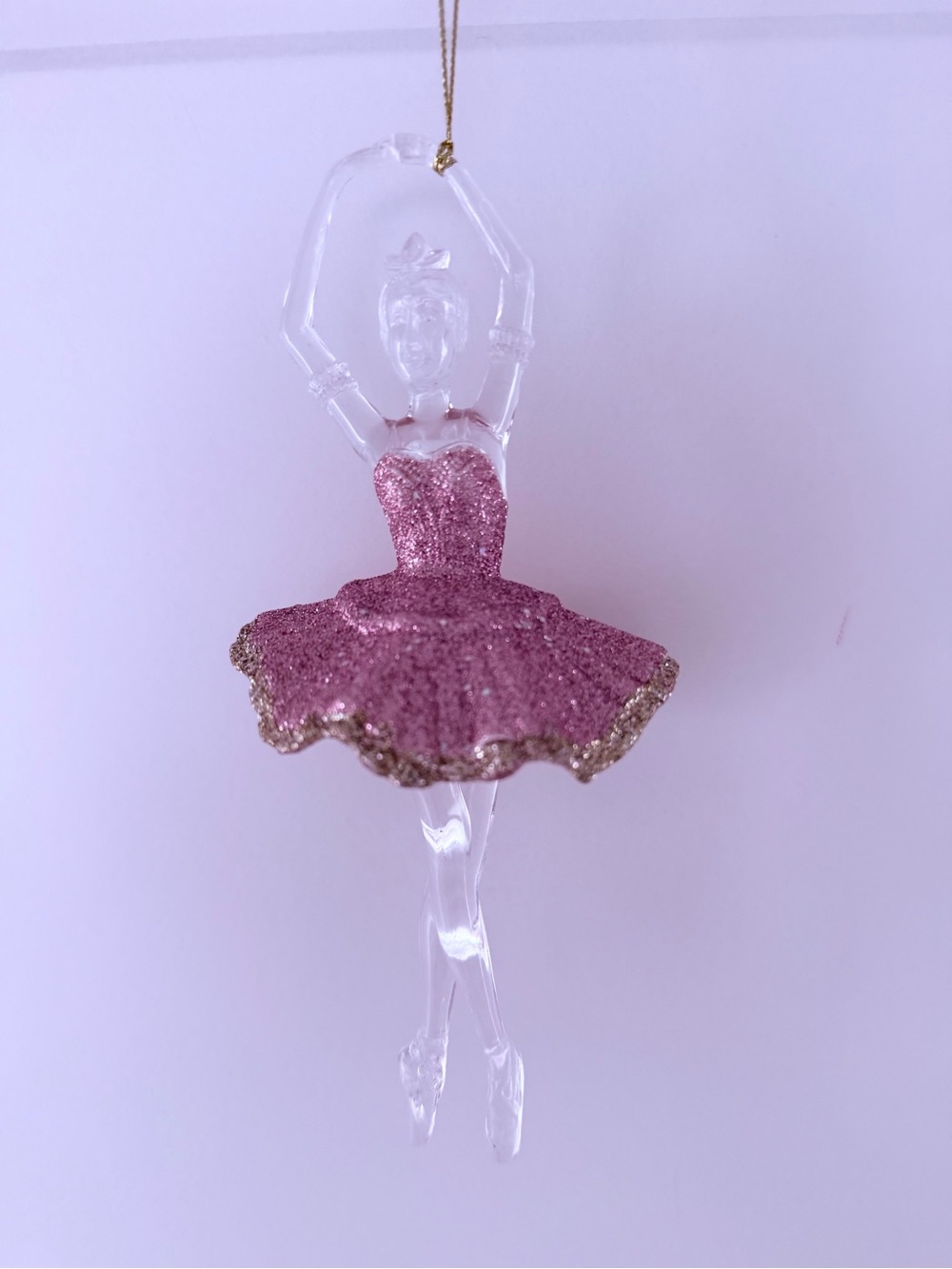Glitter NEW Ballerina Ornament in Pink and Gold.
